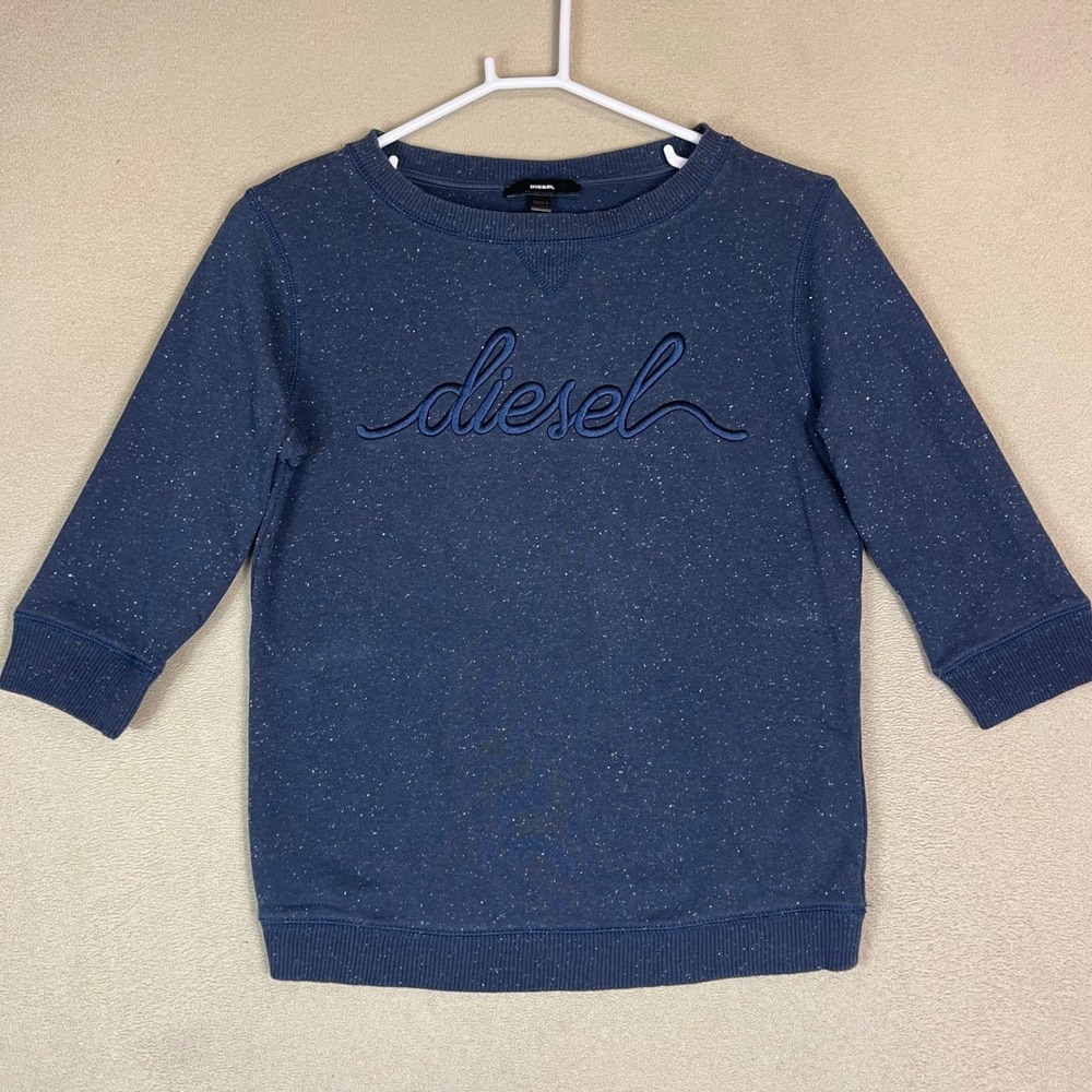 Diesel Sweatshirt Womens XS Blue Flecked Embroidered Logo 3/4 Sleeve EUC